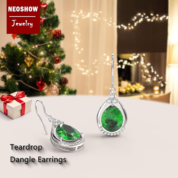 18K White Gold Plated Sterling Silver Teardrop Cubic Zirconia Drop Dangle Earrings for Women Pear Cut CZ Diamond Dangle Earrings Hypoallergenic Jewelry