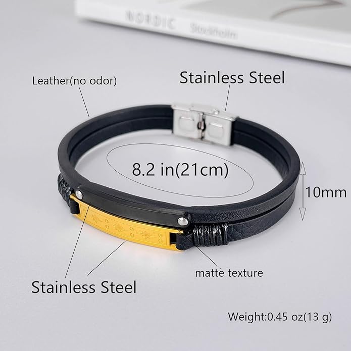 Italian Handmade Genuine Leather Bracelets for Men Stainless Steel Clip, Men's Casual Genuine Multi-layer Cuff Bracelet, Bracelet Gift for Real Men