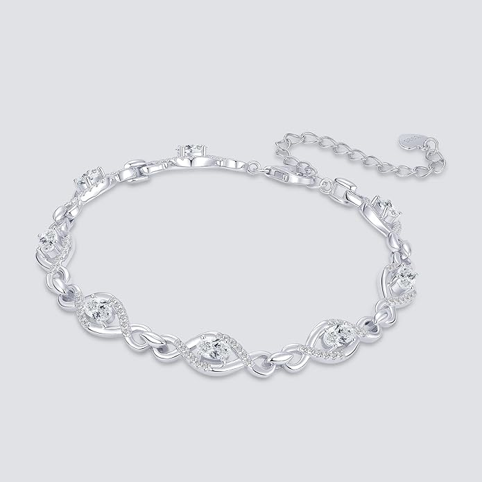 Infinity Oval Moissanite Link Bracelet, 2.4cttw D Color VVS1 925 Sterling Silver Adjustable Eye Link Bracelets for Women Birthday Jewelry Gifts