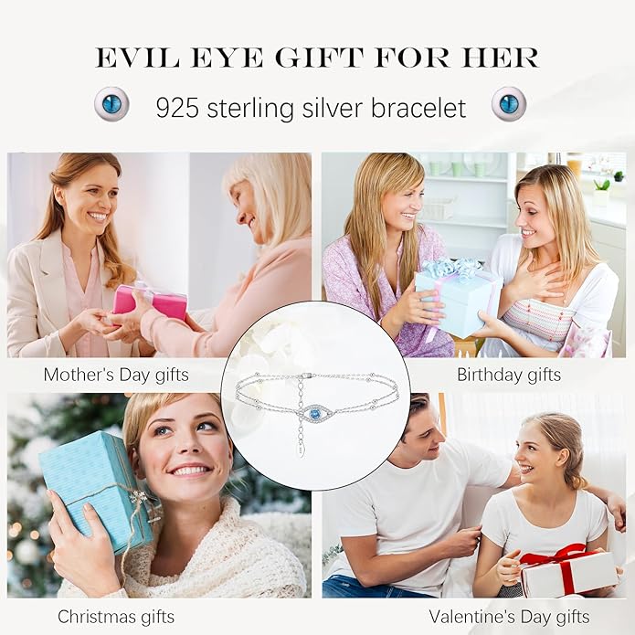925 Sterling Silver Evil Eye Bracelets Infinity Adjustable Bracelet for Women Mother Wife Girlfriend Jewelry Gift