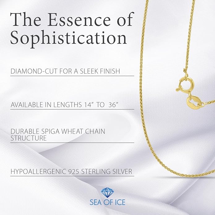 SEA OF ICE Italian Spiga Wheat Chain Necklace – Silver Chain Necklace for Women and Men – 925 Sterling Silver Spring Ring Locked Jewelry Chain – Multisize Silver Chain Unisex