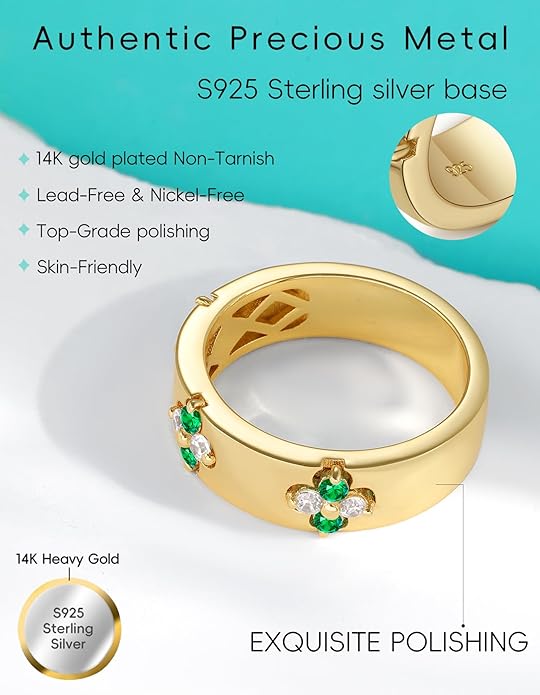 Premium Emerald&Moissanite Clover Rings for Lucky Women|Moissanite D Color VVS1 Clarity 3EX Cut|925 Sterling Silver 14K Gold Plated Non Tarnish