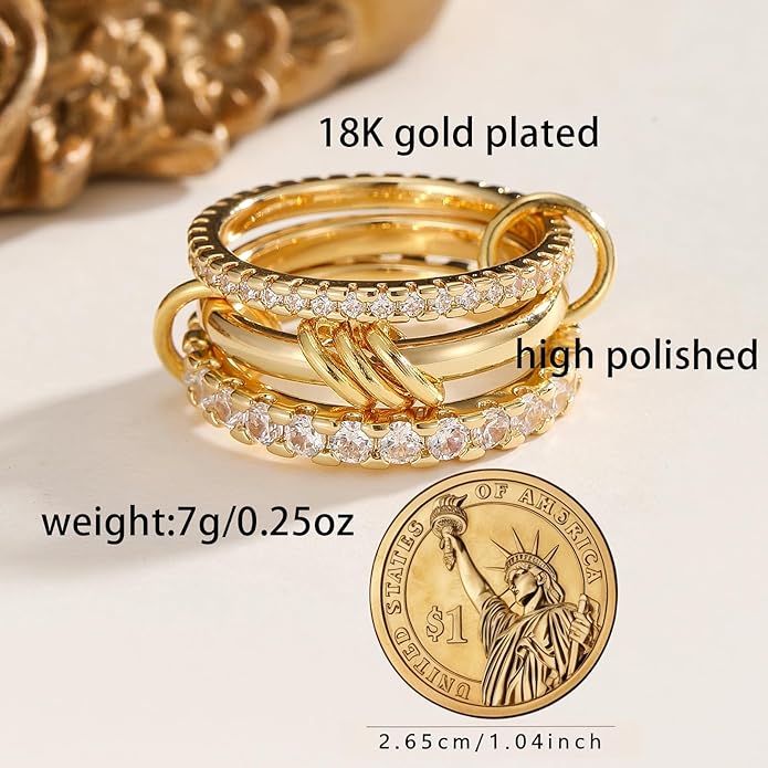 HOSICRON Gold Stackable Rings for Women Non Tarnish, Dainty Stackable 18k Gold Plated CZ Cubic Zirconia Rings, Gold Knuckle Women Rings Set