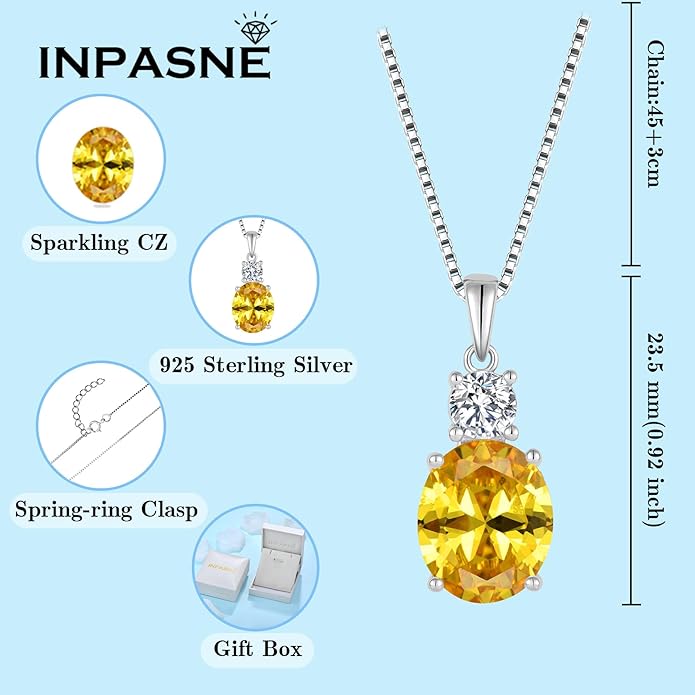 Birthstone Necklace for Women 925 Sterling Silver Oval Cut Cubic Zirconia Pendant Jewelry Gifts for Her