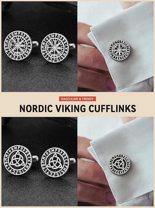 FaithHeart Mens Cufflinks, Norse Viking Tuxedo Shirt Cuff Links, Stainless Steel Cuff Links and Shirt Studs, Gift Box