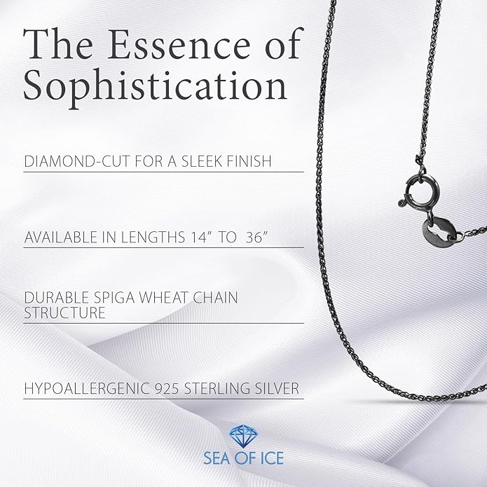 SEA OF ICE Italian Spiga Wheat Chain Necklace – Silver Chain Necklace for Women and Men – 925 Sterling Silver Spring Ring Locked Jewelry Chain – Multisize Silver Chain Unisex