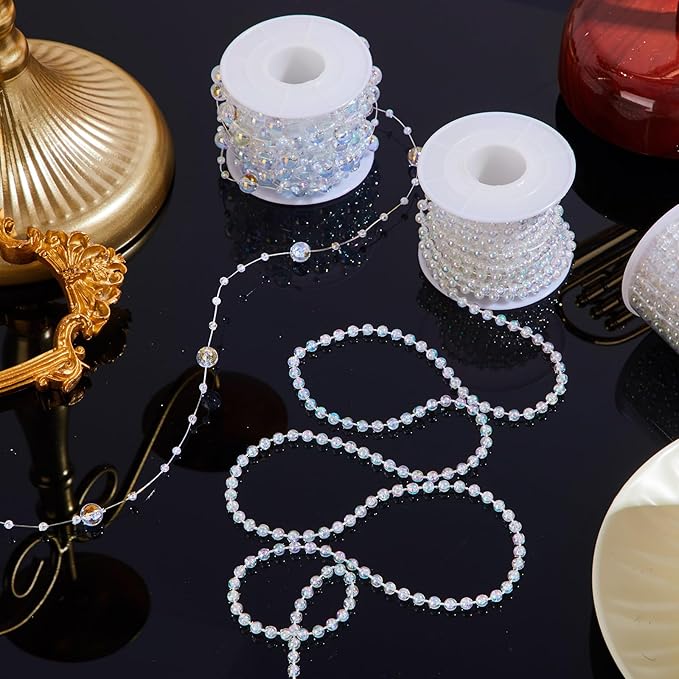 Bonuci 3 Rolls 66 Feet Pearls String Garland Faux Pearl Garland Spool Roll Strand Decoration Artificial Beads Chain Trim for Crafting String of Flowers Valentine Wedding Party(Colorful,4mm)