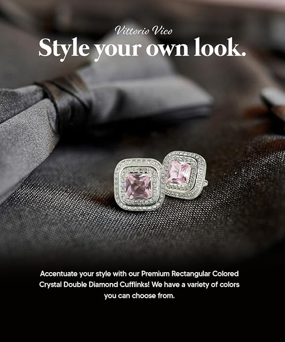 Vittorio Vico Square Colored Crystal Double Diamond Set Cufflinks