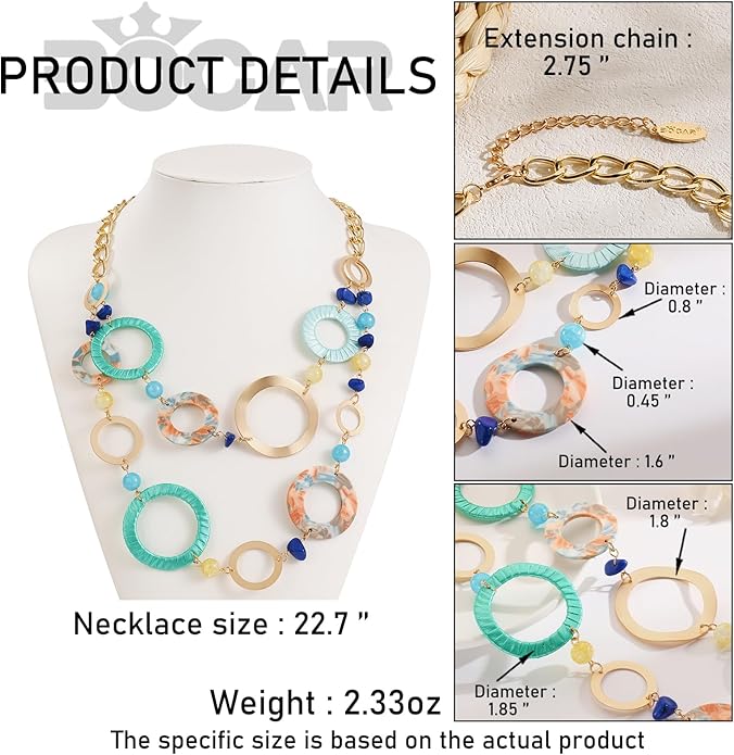 Bocar Layered Collar Necklace Statement Circle 2 Strand Chain Jewelry Necklaces Trendy for Women Gift