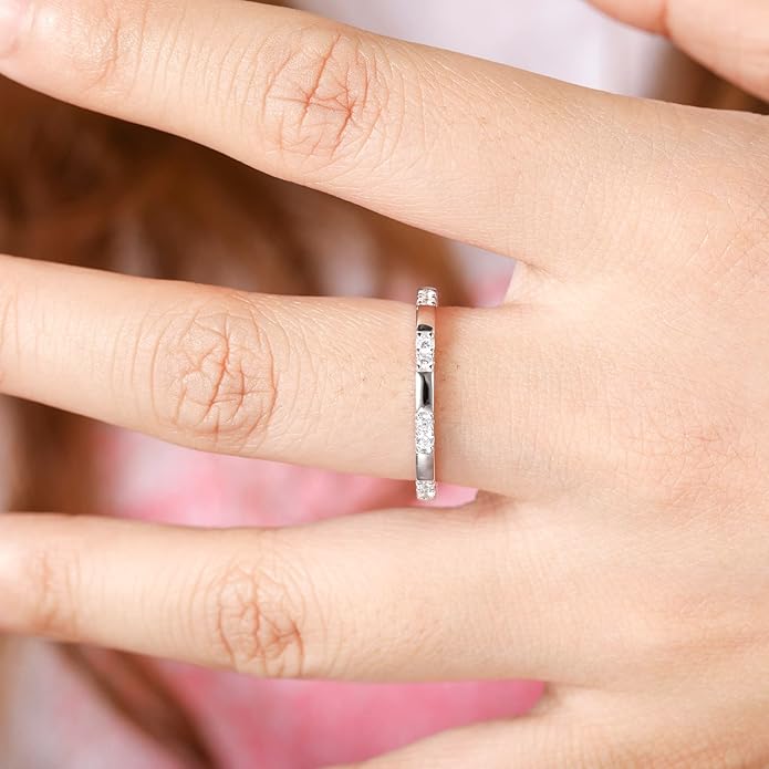 Arvaleff 925 Sterling Silver Rings for Women Ladies Wedding Band V Shaped Heatbeat Pattern Cubic Zirconia Engagement Eternity Ring Thin Stackable Comfort Fit Size 4-12