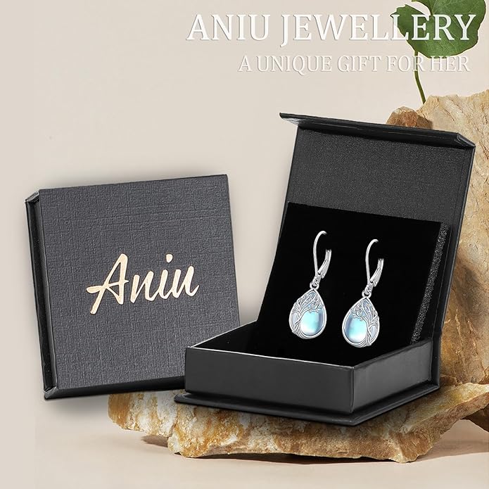 Tree of life Dangle Earrings Sterling Silver Moonstone/Turquoise/Malachite Earrings for Women Filigree Leverback Earrings Jewelry Gifts