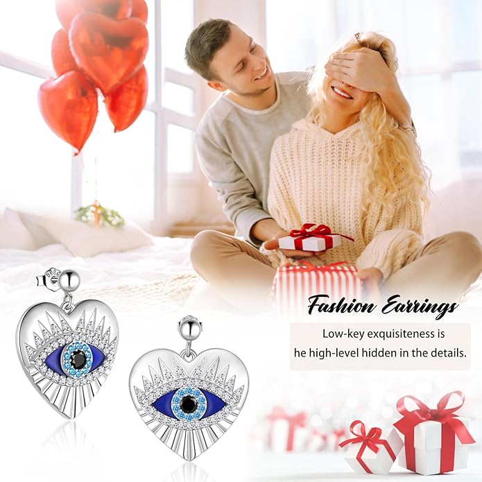 Jewmon 925 Sterling Silver Evil Eye Necklace for Women Lucky Turkey Eye of Proection Necklace Evil Eye Jewelry Gifts for Mom Daughter Grandma