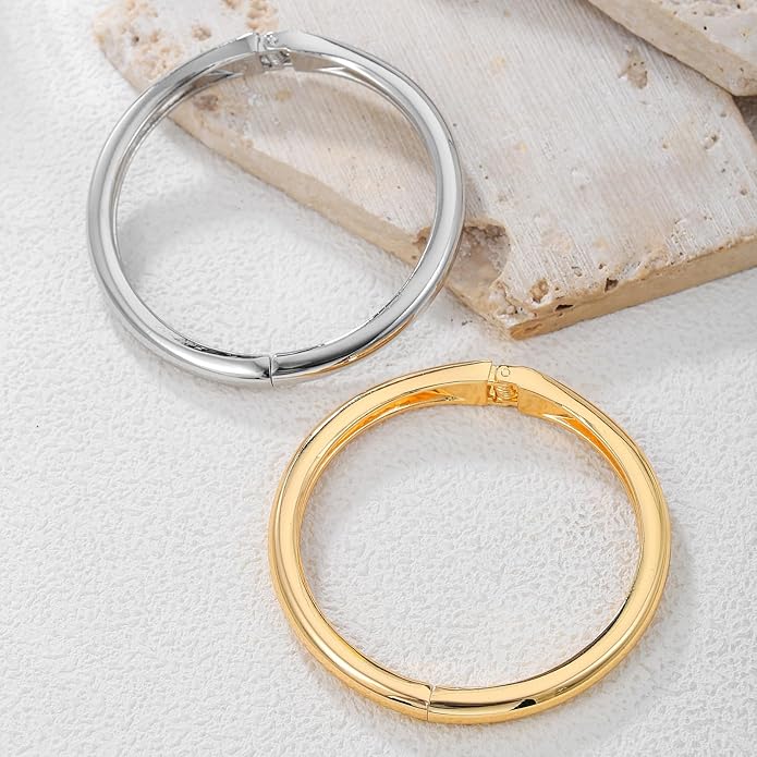 jokcde Chunky Gold/Silver Gold Cuff Bangle Bracelets for Women Trendy Hinged Cuff Open Wide Chunky Gold Bracelet Minimalist Bangle Jewelry Gift