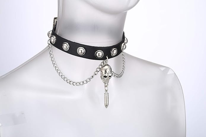 Zysta Unisex Cool Rivet Spike Studed Genuine Leather Choker Gothic Jewelery Necklace Collar Band Chain Goth Punk Rocker Bold Costume Black