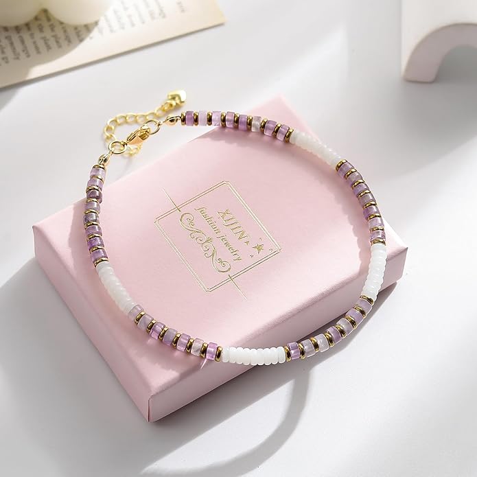 XIJIN Natural Stone Beaded Anklets for Women Handmade Beach Boho Turquoise Beads Ankle Bracelet Jewelry Gift for Her