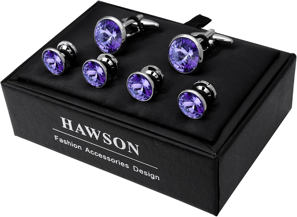HAWSON Cufflinks for Men with 4/6 pcs Shirt Studs Set, Gift Box Packed, Mens Jewelry or Accessories for Wedding, Party, Anniversary, Birthday