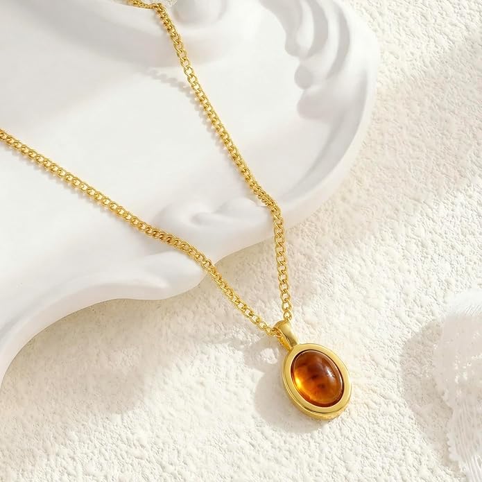 Lume Pick Mother of Pearl & Tiger Eye Copper Gold Plated Necklace,Birthday Gifts for Women, Fashion Jewelry, Minimalist Retro Bohemian Cute Styles