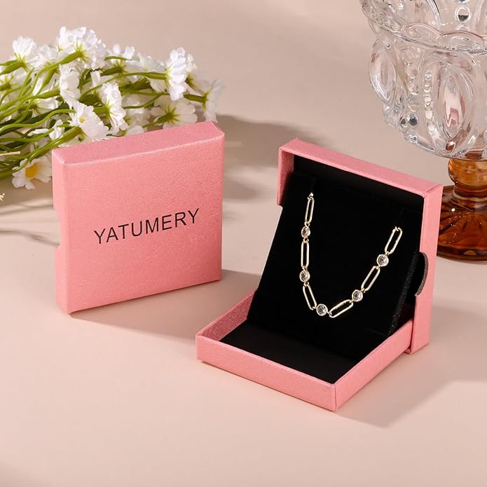 Cubic Zirconia Necklace, Dainty 14k Gold Plated Diamond Necklaces For Women Choker Necklace Simple Gold Plated CZ Jewelry Necklaces for Women Trendy Gifts