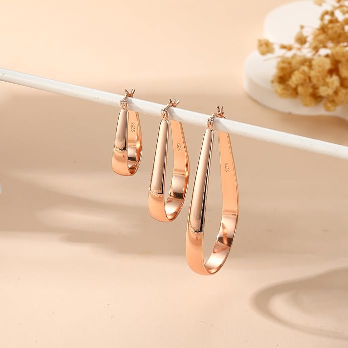 Sterling Silver Hoop Earrings for Women Large Oval Hoop Earrings Lightweight Big Gold Hoops Earrings Hypoallergenic 14K Gold Plated Hoops Earrings Non Tarnish Jewelry Gifts 20/30/40mm