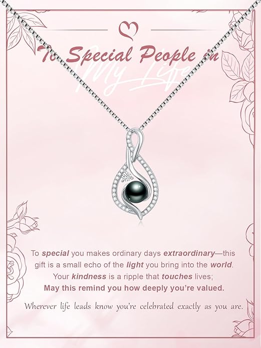KANNSOAR Tahitian Black Pearl 18K White Gold Plated Sterling Silver Heart/Infinity/Four Leaf Clover Pendant Necklace Jewelry Gifts for Women Wife Mom Girlfriend Wedding Birthday Anniversary Christmas