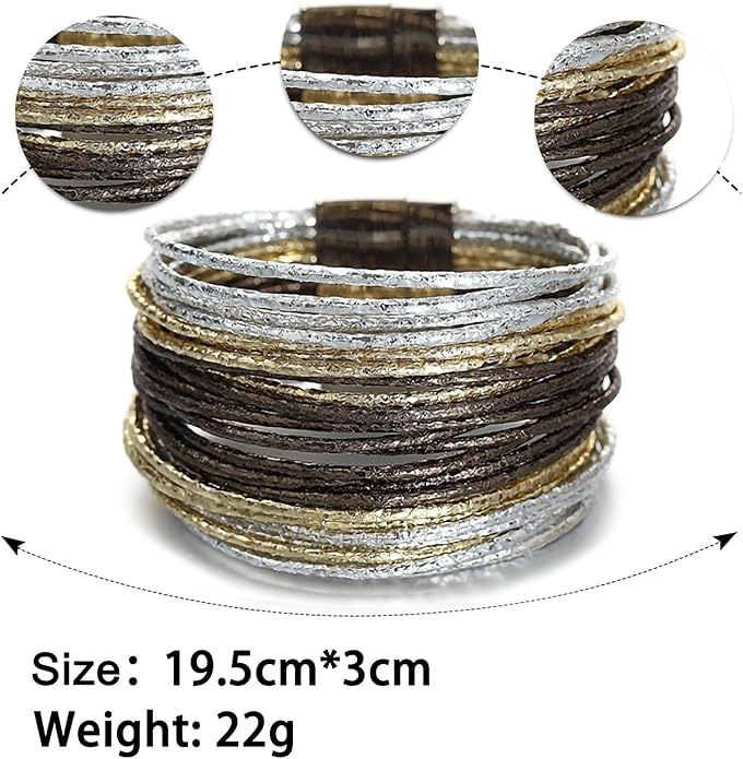 Fesciory Leopard Bracelet for Women, Boho Leather Wrap Multi-Layer Pearl Crystal Bracelet Bangle Jewelry