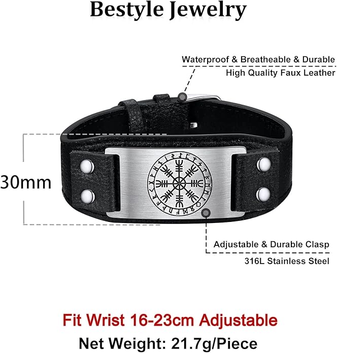 Bestyle Genuine Men Leather Bracelets Fashion Stainless Steel Celtic/Sport Ball Bead Cuff Wirstband Bracelets for Men, Size 7.5/8.3/9.1Inch