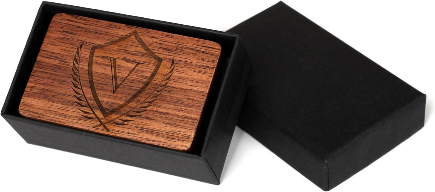 Mens Initial Cufflinks and Tie Clip A-Z Alphabet Letter Black Stainless Cuff Links Tie Bar with Engraved Walnut Wood Box Groom Groomsman Wedding Set