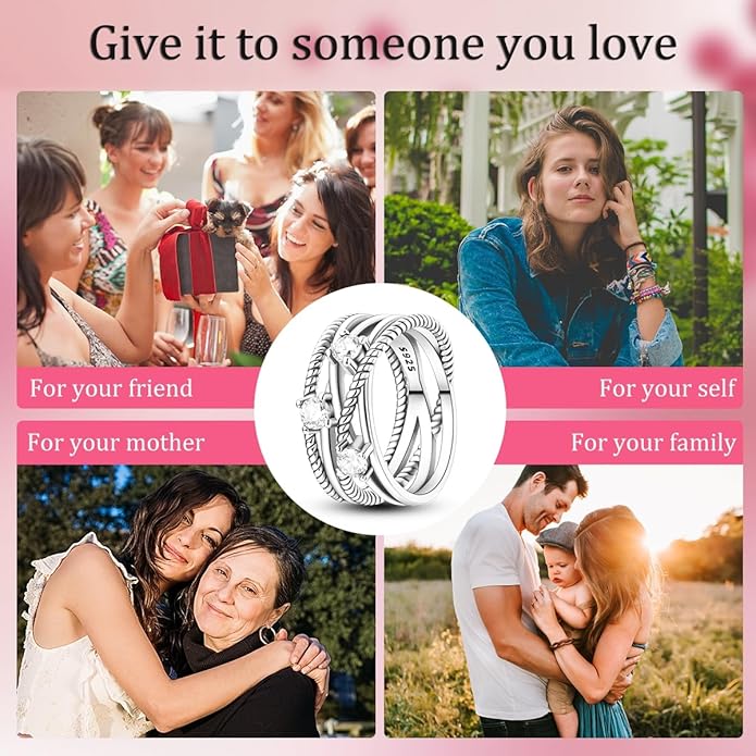 NARMO 925 Sterling Silver Rings for Women Evil Eyes Rings Entwined Line Cubic Zirconia Rings Simple Stackable Finger Rings Engagement Ring Personality Rings Size 6-9