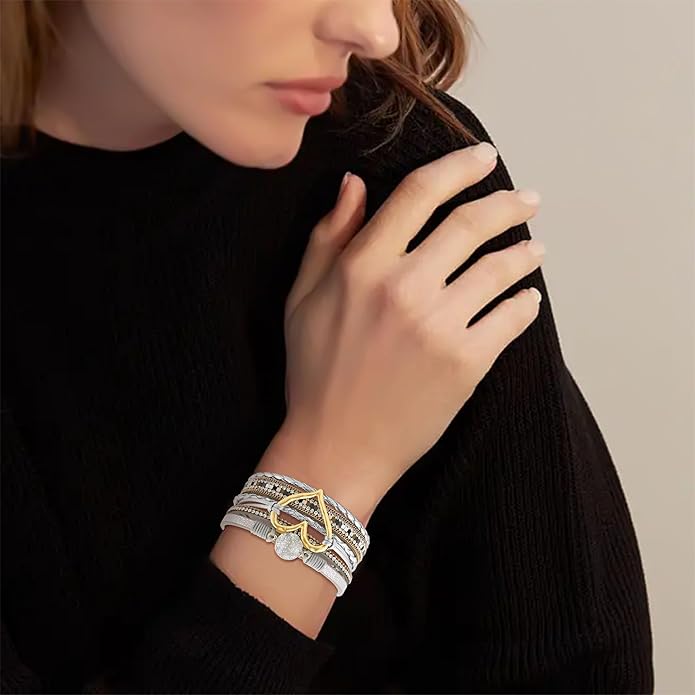 VIBILIA Boho Leather Wrap Bracelets for Women Multi-Layer Bracelets with Strong Clasp Jewelry for Women