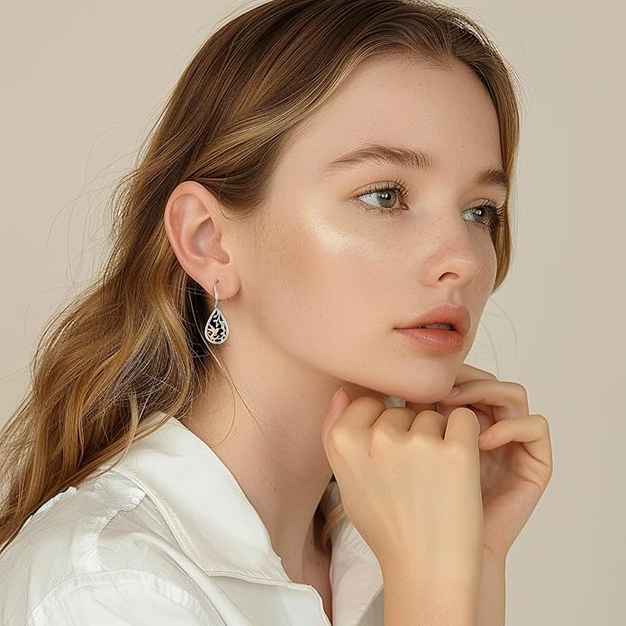 Sterling Silver Tree of Life/Flower/Bee/Animals/Cat/Hummingbird Dangle Earrings Moonstone Turquoise Drop Leverback Earrings Jewelry Gifts