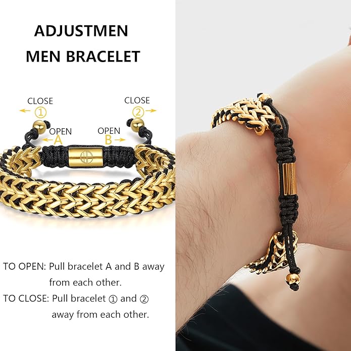 Gold-Plated Bracelets for Men 18K Gold Plated Franco Link Chain Stainless Steel Bracelet Adjustable Bracelet Mens Jewelry Birthday Gift