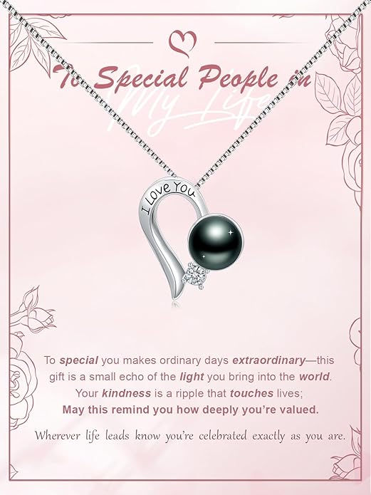 KANNSOAR Tahitian Black Pearl 18K White Gold Plated Sterling Silver Heart/Infinity/Four Leaf Clover Pendant Necklace Jewelry Gifts for Women Wife Mom Girlfriend Wedding Birthday Anniversary Christmas