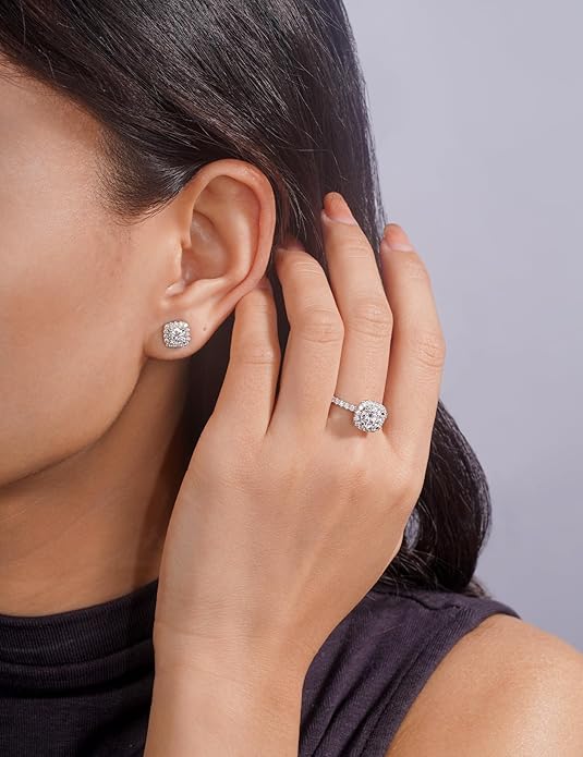IMOLOVE Moissanite Stud Earrings for Women in Sterling Silver Hypoallergenic 1-3CT D Color Round Cut Moissante Earrings
