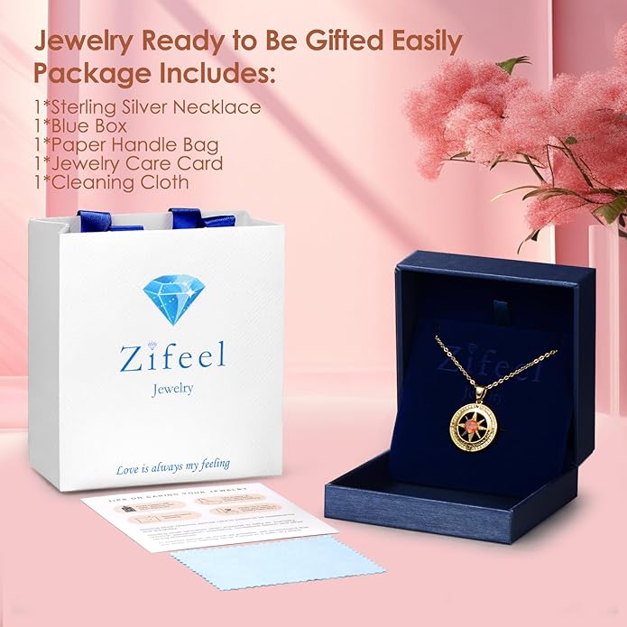 Zifeel Compass Necklace Gifts for Women wife - S925 Sterling Silver Birthstone Necklaces for Women - Anniversary Birthday Gifts for Her Wife Girlfriend - Valentines Mom Mothers Day Christmas Gifts Jewelry for Women
