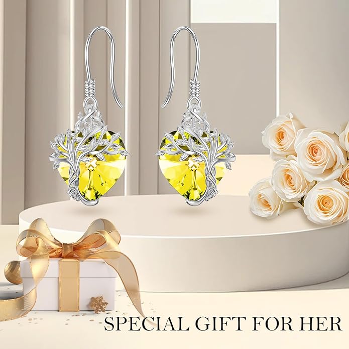 TOUPOP Tree of Life Earrings 925 Sterling Silver Family Tree Dangle Drop Earrings Crystal Jewelry Birthday Christmas Gifts for Women Her
