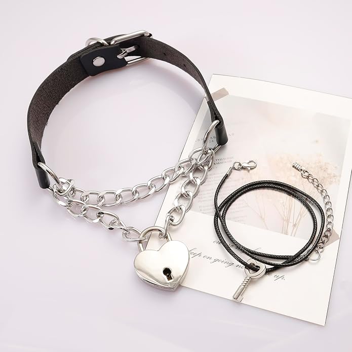 MILAKOO PU Leather Punk Choker Necklaces Circle/Heart Charm Adjustable Collar Necklace for Women