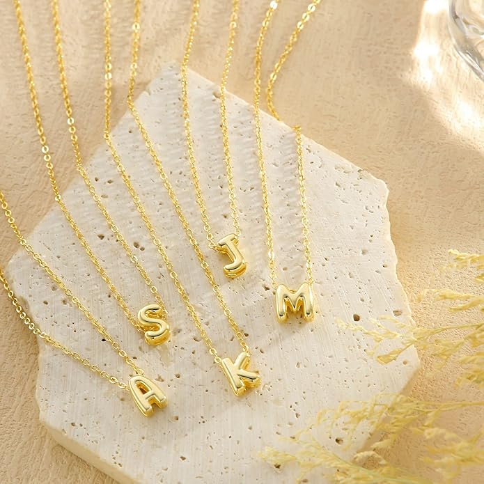 Bubble Letter Necklace Layered Initial Necklaces for Women Dainty Cute Choker Pendant Stack Jewelry Teen Gift Trendy Stuff