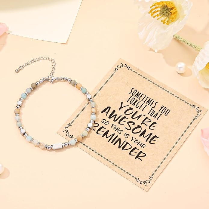 Desimtion Healing Natural Stone Bracelets for Women Girls, Sometimes You Forget You're Awesome -Christmas Gifts for Women Teen Girls, Best Friend Birthday Gifts for Women Friendship Bracelets