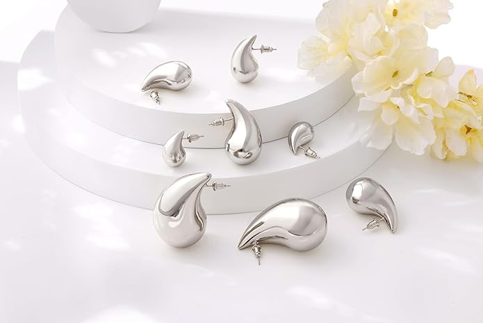 Gacimy Teardrop Earrings Dupes for Women 14K Gold Plated, Chunky Drop Earrings for Women with 925 Sterling Silver Post