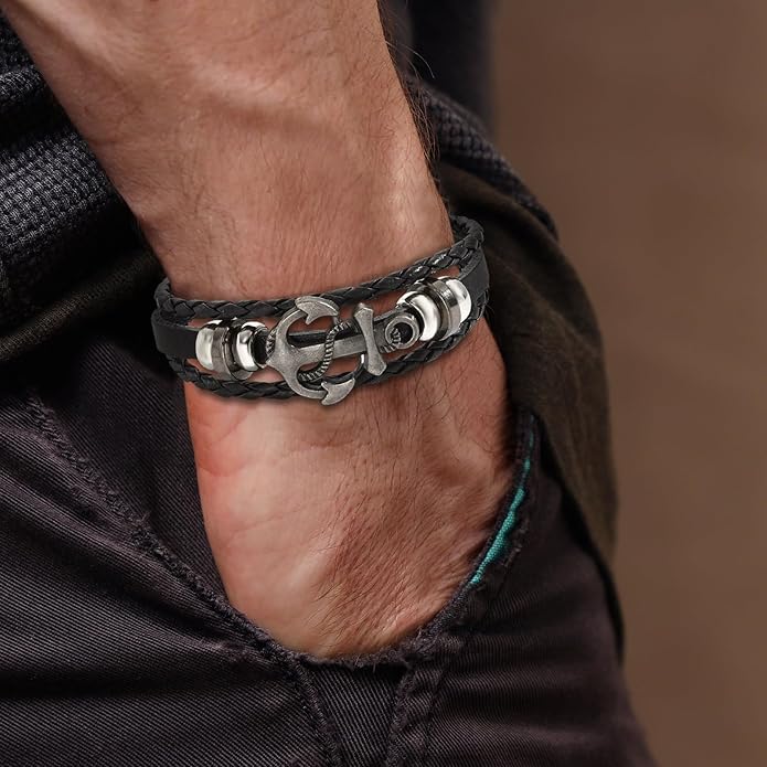 VIBILIA Vintage Leather Wrap Bracelets for Men Women, Multi-Strand Bracelets with Strong Clasp Ethnic Tribal Bracelets