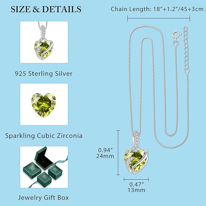 FJ Infinity Birthstone Necklace 925 Sterling Silver Love Heart Pendant Jewelry Gifts for Women