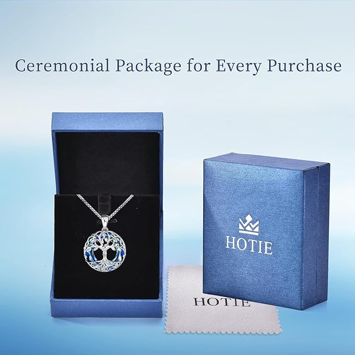 HOTIE Tree of Life Crystal Necklace for Women Sterling Silver Couples Hug Tree Pendant Necklaces Gifts for Wife Anniversary Birthday Christmas