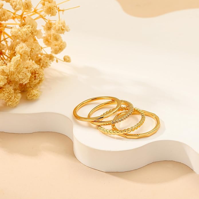 Gold Silver Stackable Rings for Women Non Tarnish 1.3mm Thin Silver Rings Set 14K Gold Plated Dainty Trendy Cubic Zirconia Band Stacking Thumb Ring Jewelry Gifts Size 5-10