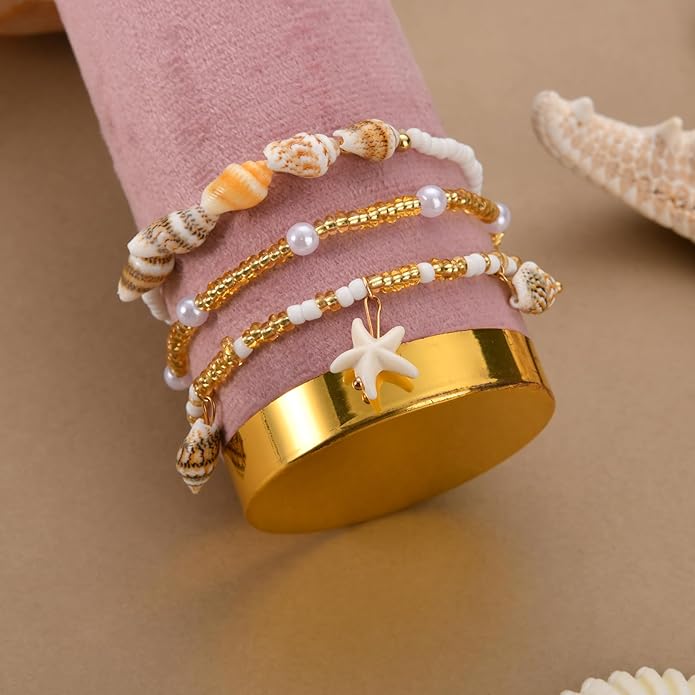 Bead Ankle Bracelets for Women Waterproof Adjustable Boho Shell Anklet Summer Beach Seashell Conch Foot Jewelry Accessories