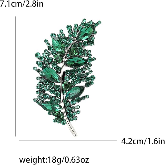 Rhinestone Leaf Brooches for Women Men,Vintage Plant Leaf Lapel Pins Sparkling Crystal Feather Brooch Collar Pins Clothing Bags Hats Christmas Birthday Jewelry