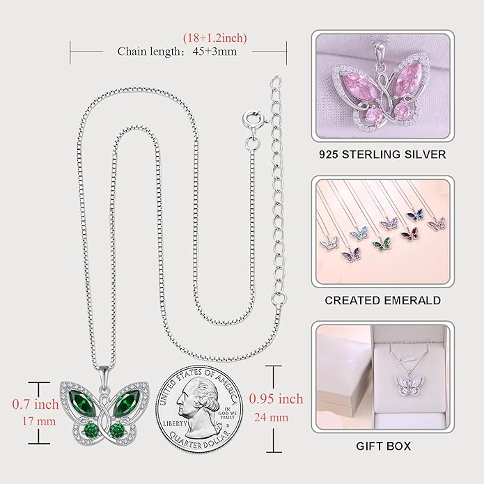 STARCHENIE Butterfly Pendant Necklace for Women 925 Sterling Silver Birthstone Butterfly Jewelry Gifts