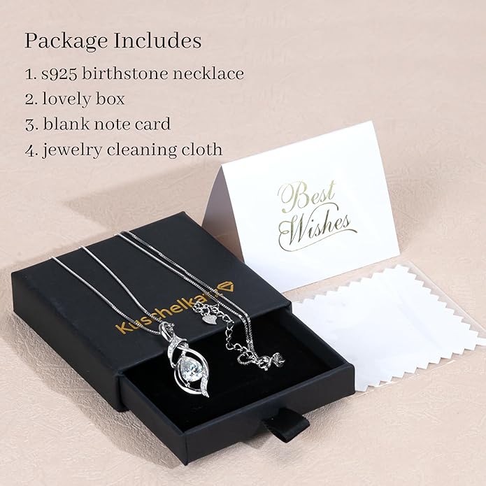 Birthstone Necklace for Women 925 Sterling Silver Necklace Birthday Gifts for Women Mom Wife 18"+2" Inch