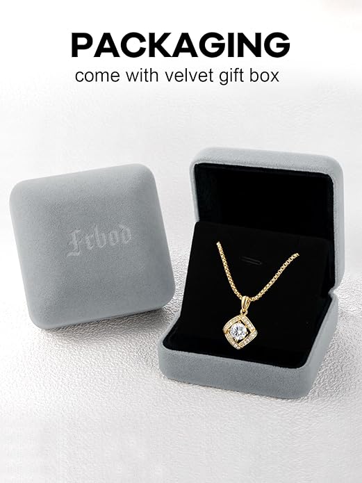 D Color 0.53ct/1.24ct/1.72ct/1.2ct Moissanite Necklace for Women Men, 925 Sterling Silver Chunky Circle/Triangle/Square Pendant, Birthday Christmas Valentines Jewelry, 16-20 Inch Box Chain Adjustable
