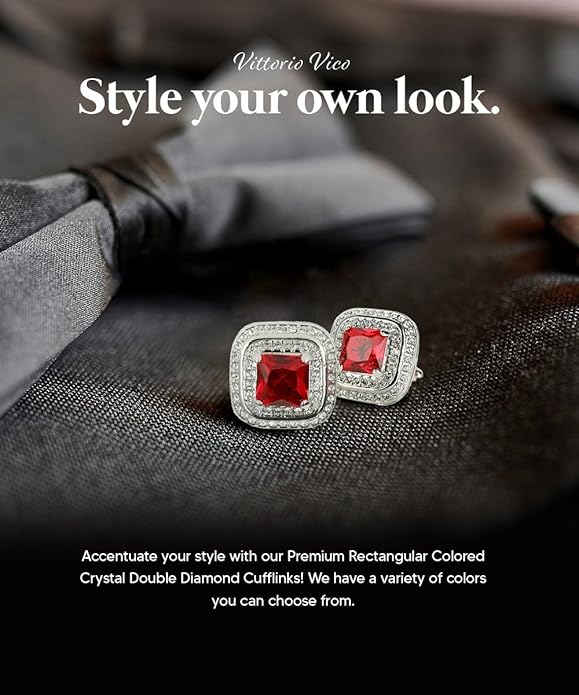 Vittorio Vico Square Colored Crystal Double Diamond Set Cufflinks