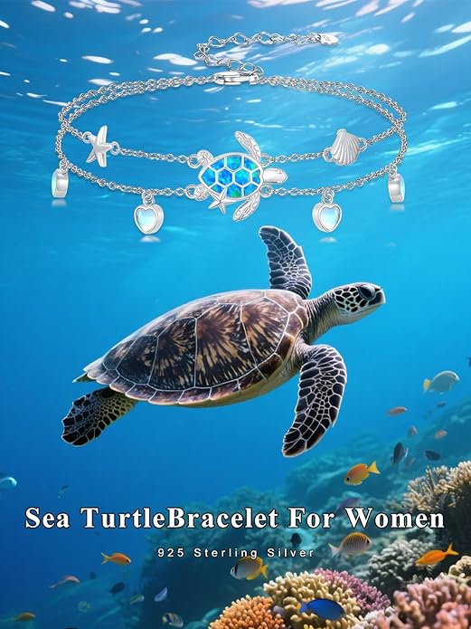 Sea Turtle/Dolphin/Starfish/Seashell/Compass Bracelet for Women 925 Sterling Silver Ocean Wave Anklet Summer Hawaiian Jewelry Gift for Her